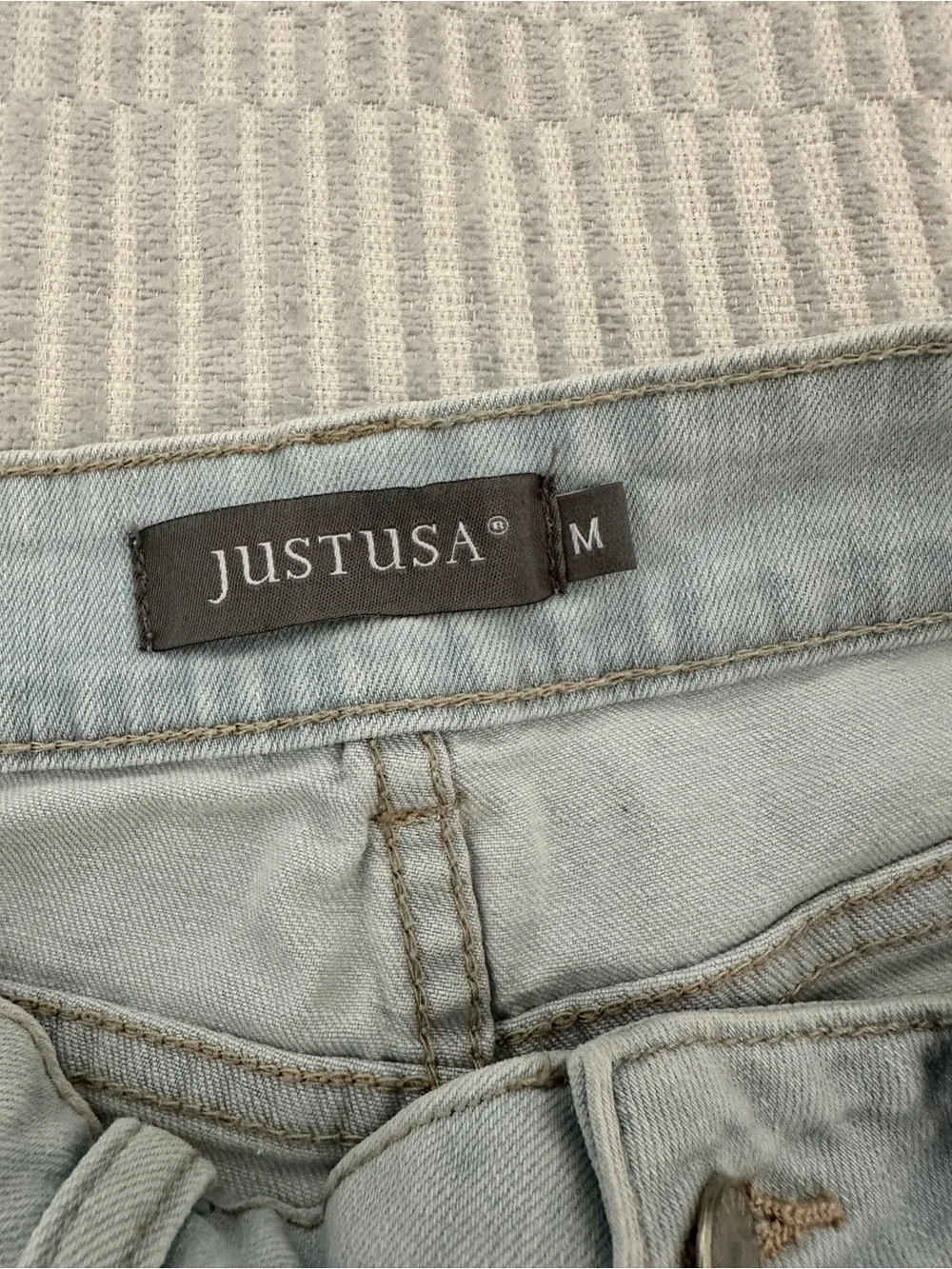 Just USA High Rise Distressed Hi-Lo Denim Shorts Light Blue - Picture 8 of 9